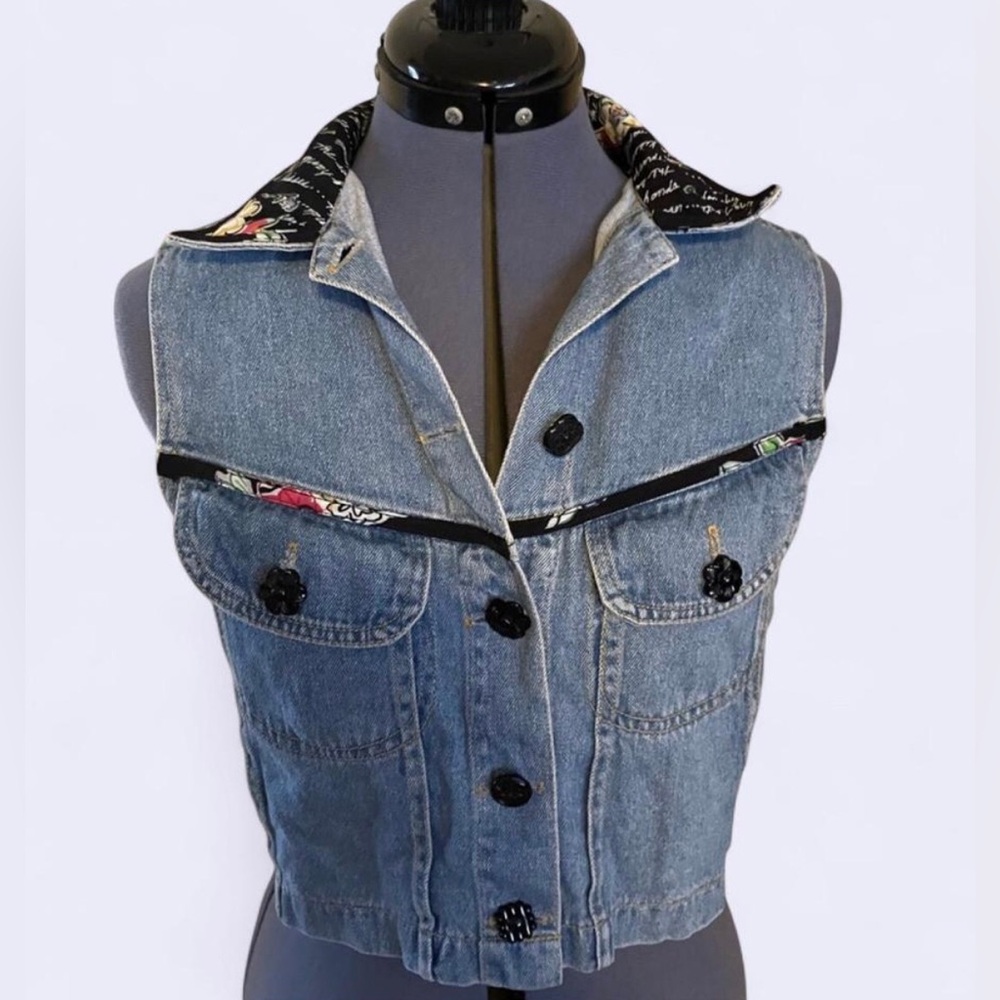 VTG Y2k Romeo Romeo Western Wear Denim Jean Vest Floral Accents Sz Small
